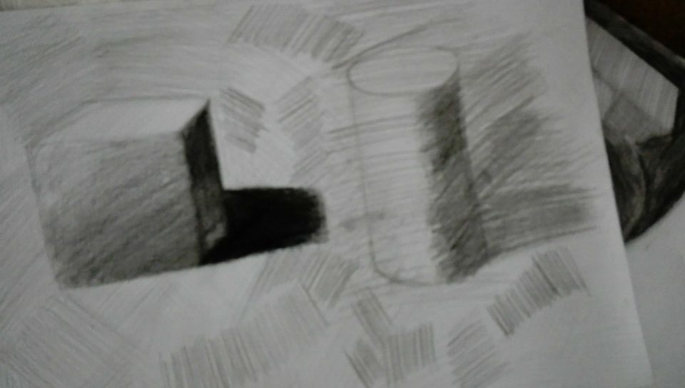 正方体与圆柱体素描